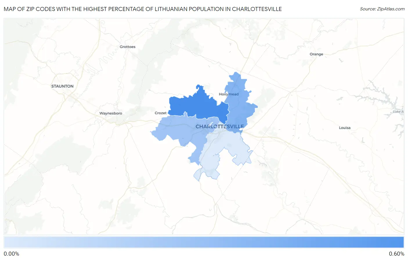 Zip Codes with the Highest Percentage of Lithuanian Population in Charlottesville Map