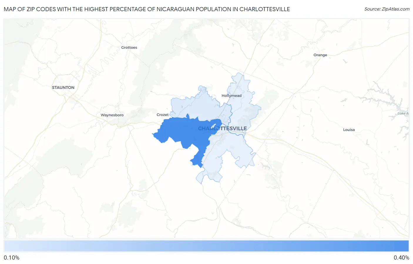 Zip Codes with the Highest Percentage of Nicaraguan Population in Charlottesville Map