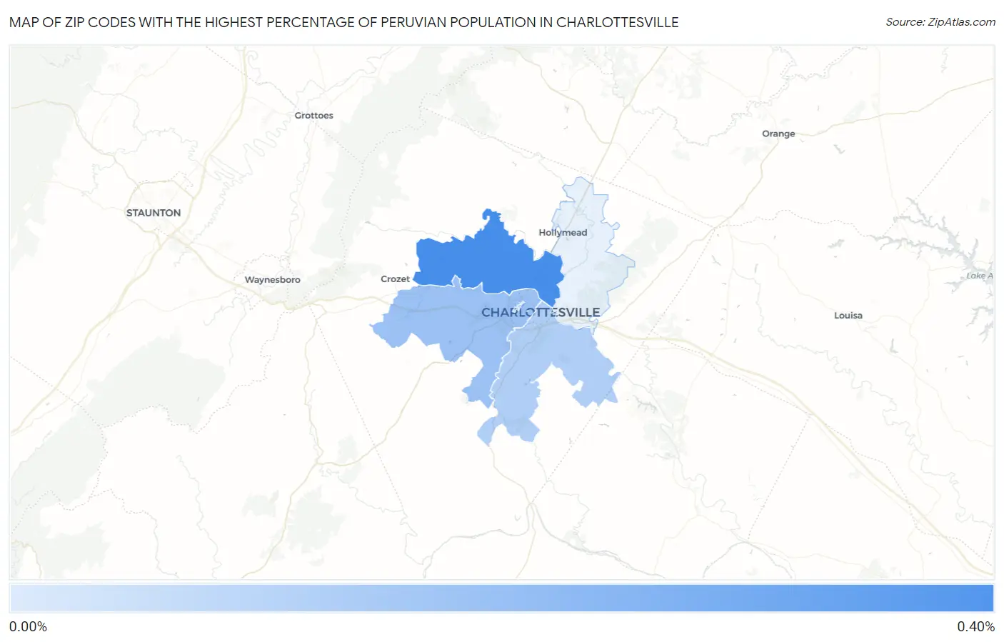 Zip Codes with the Highest Percentage of Peruvian Population in Charlottesville Map