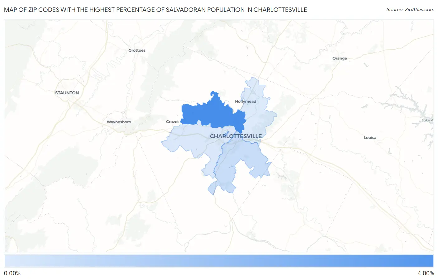 Zip Codes with the Highest Percentage of Salvadoran Population in Charlottesville Map