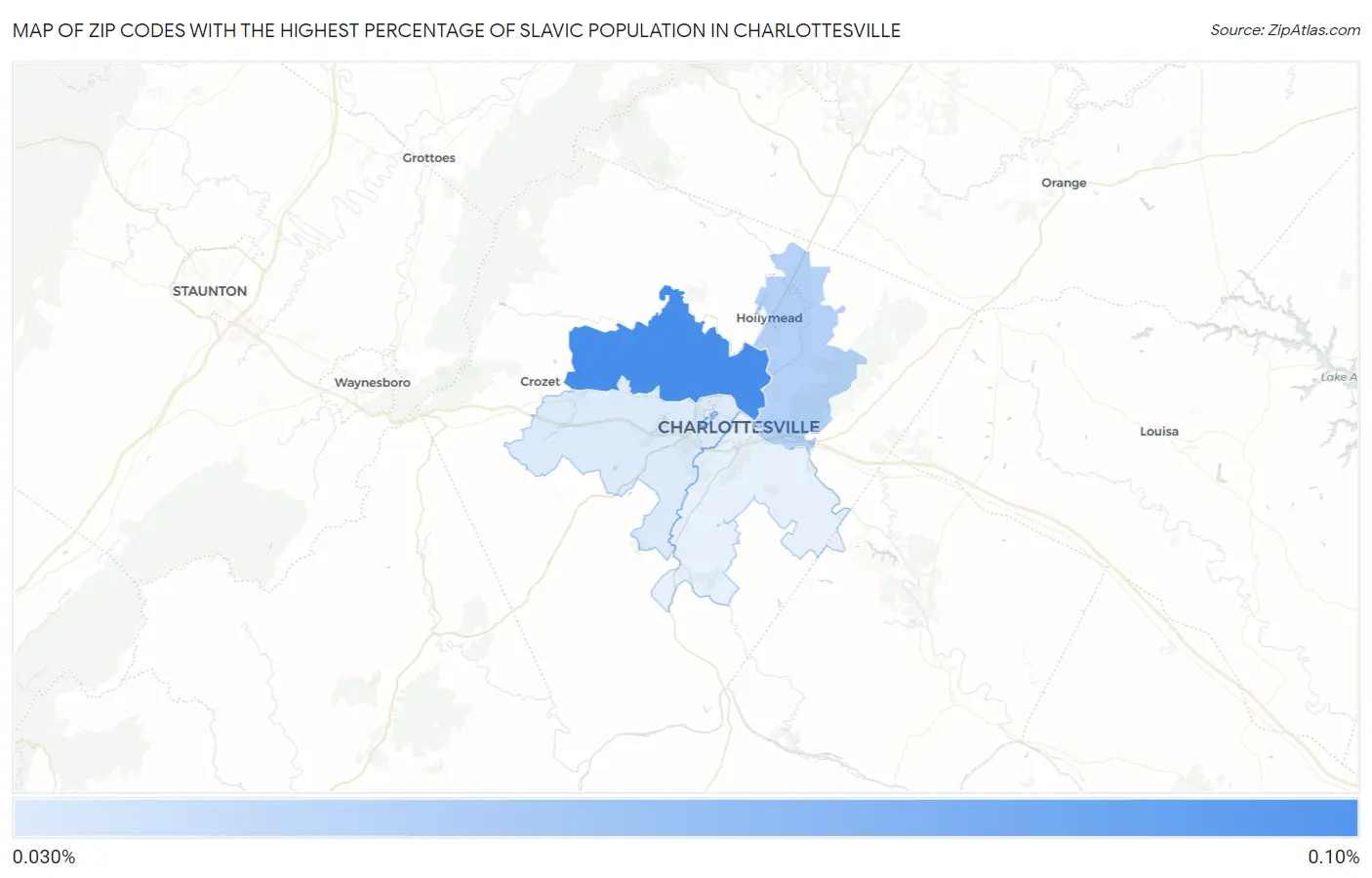 Zip Codes with the Highest Percentage of Slavic Population in Charlottesville Map