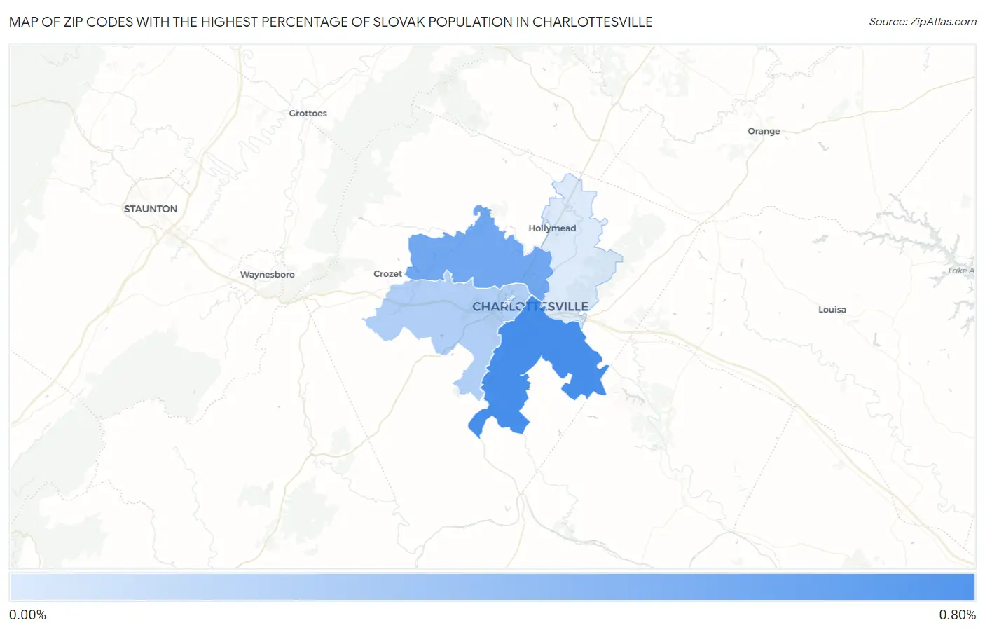 Zip Codes with the Highest Percentage of Slovak Population in Charlottesville Map