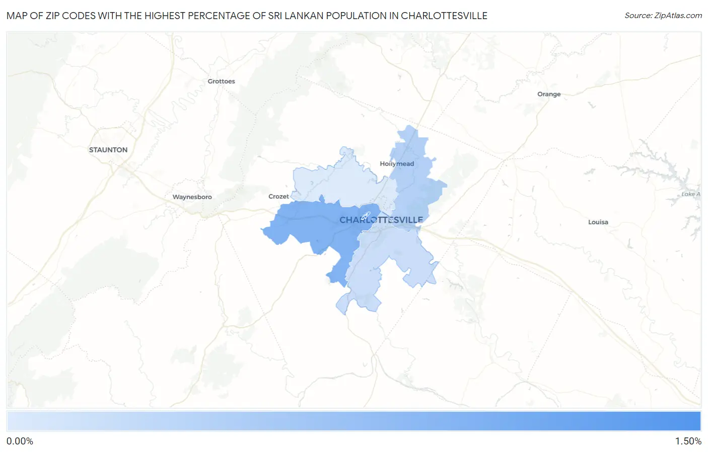 Zip Codes with the Highest Percentage of Sri Lankan Population in Charlottesville Map
