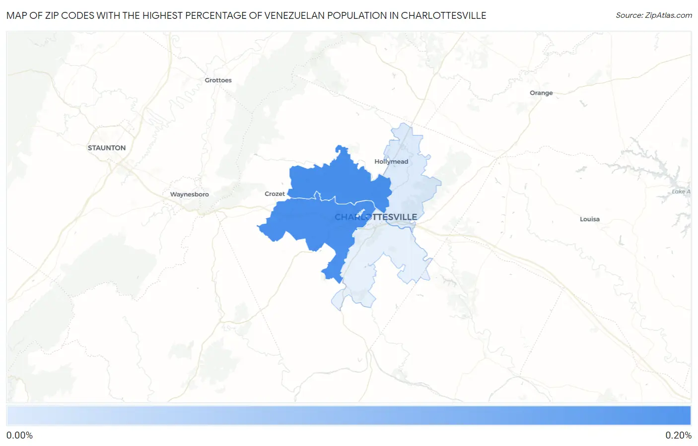 Zip Codes with the Highest Percentage of Venezuelan Population in Charlottesville Map