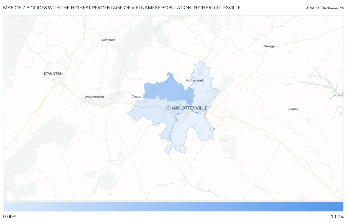 Zip Codes with the Highest Percentage of Vietnamese Population in Charlottesville Map