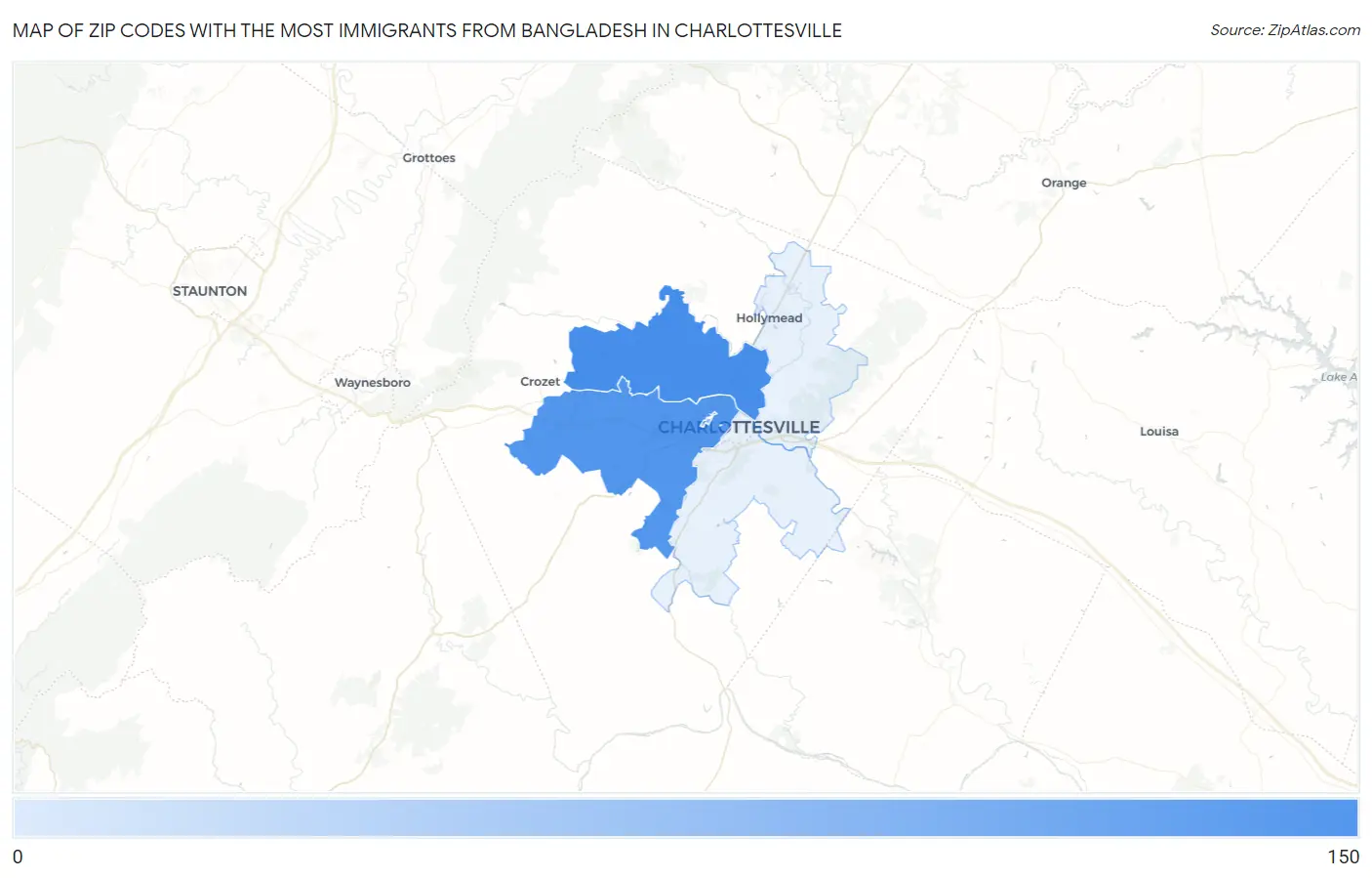 Zip Codes with the Most Immigrants from Bangladesh in Charlottesville Map