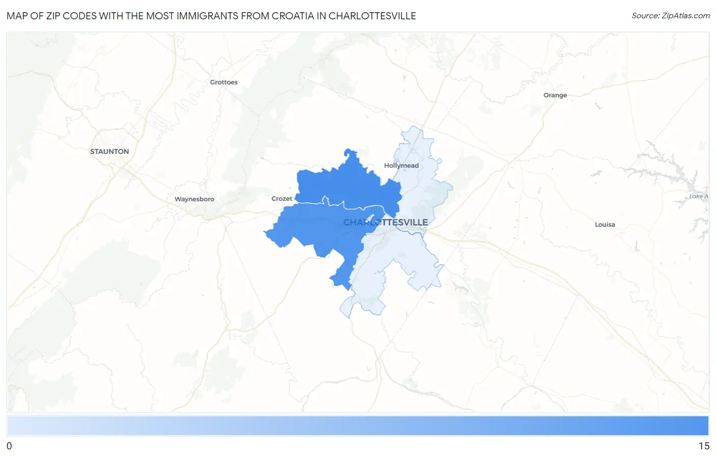 Zip Codes with the Most Immigrants from Croatia in Charlottesville Map