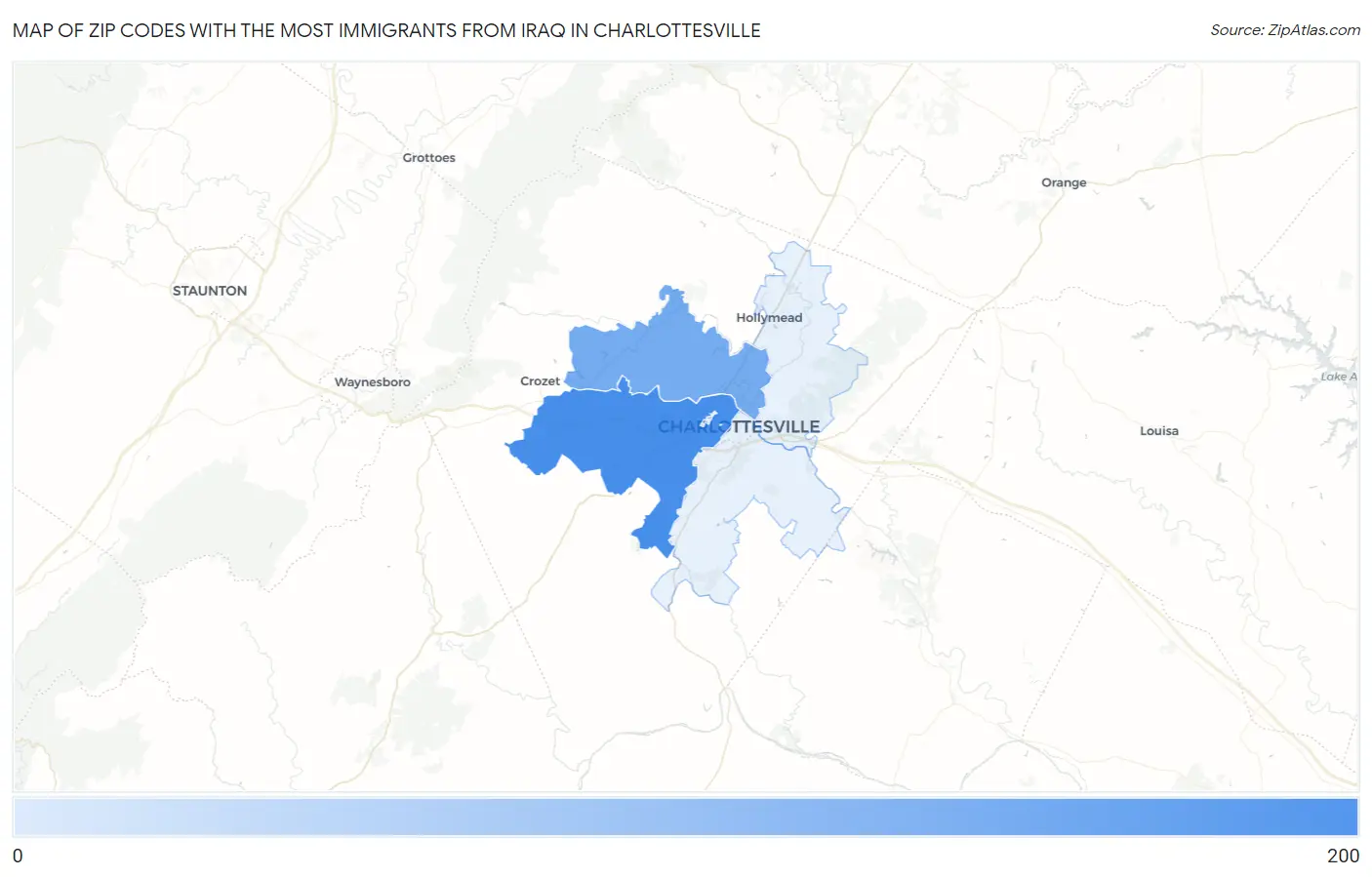 Zip Codes with the Most Immigrants from Iraq in Charlottesville Map