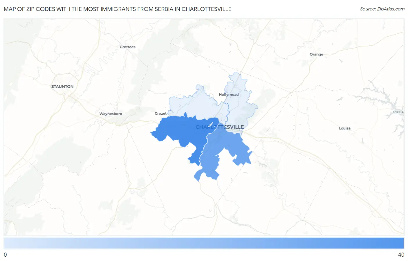 Zip Codes with the Most Immigrants from Serbia in Charlottesville Map