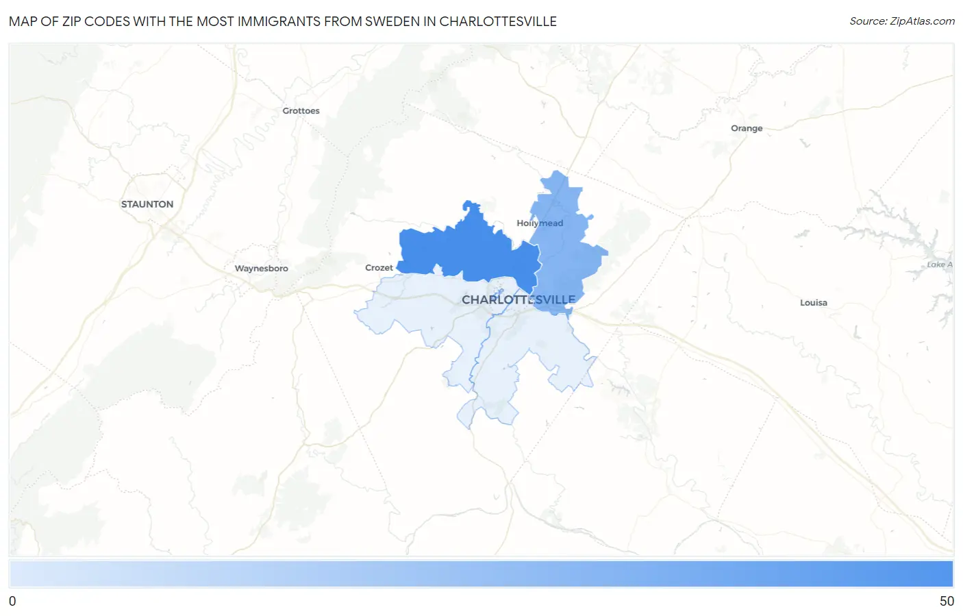 Zip Codes with the Most Immigrants from Sweden in Charlottesville Map