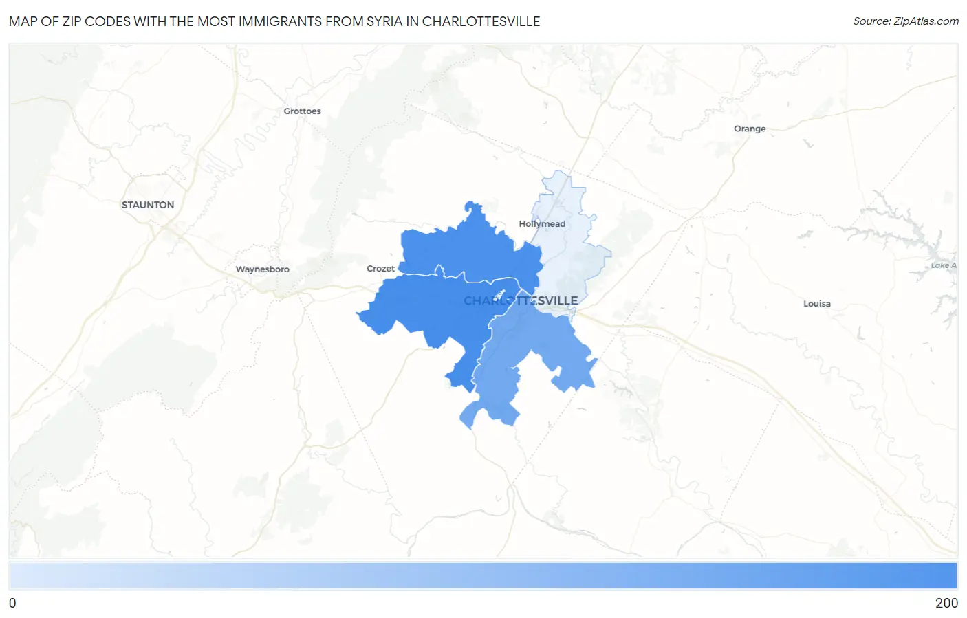 Zip Codes with the Most Immigrants from Syria in Charlottesville Map