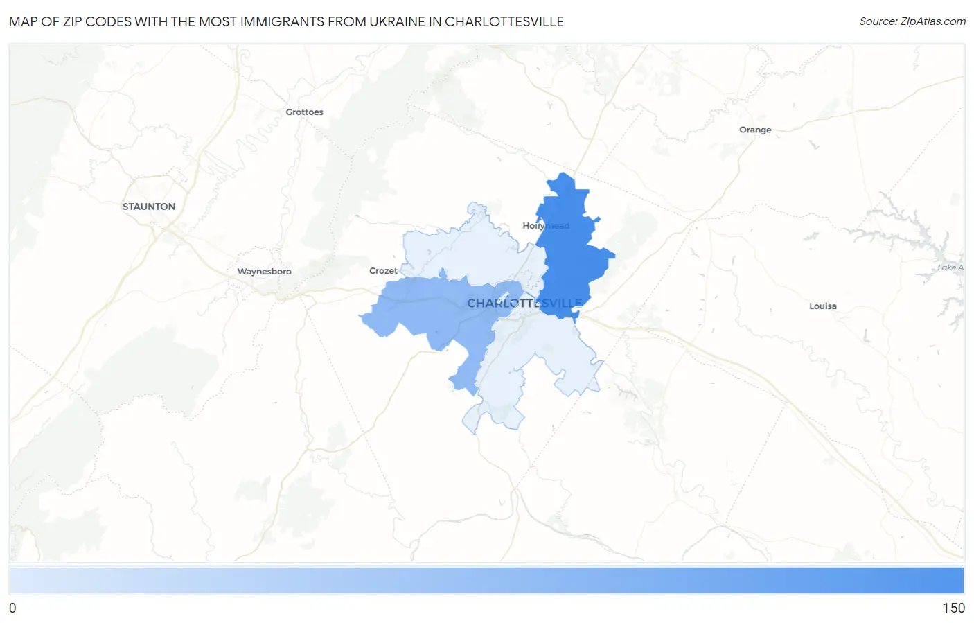 Zip Codes with the Most Immigrants from Ukraine in Charlottesville Map