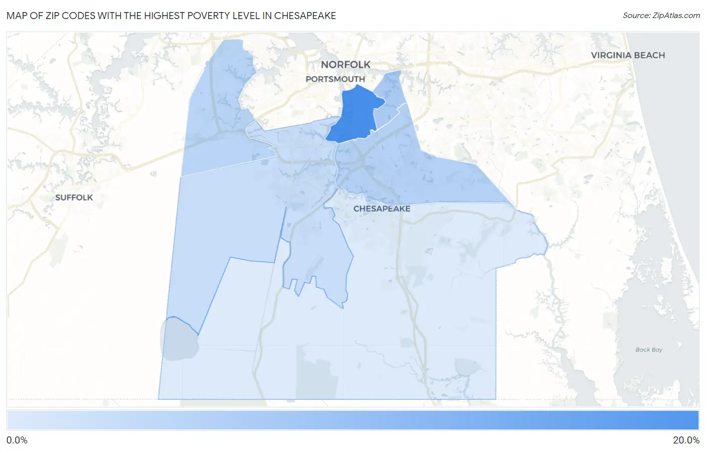 Zip Codes with the Highest Poverty Level in Chesapeake Map