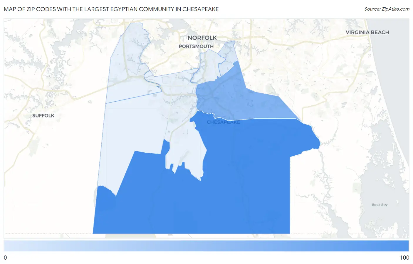 Zip Codes with the Largest Egyptian Community in Chesapeake Map