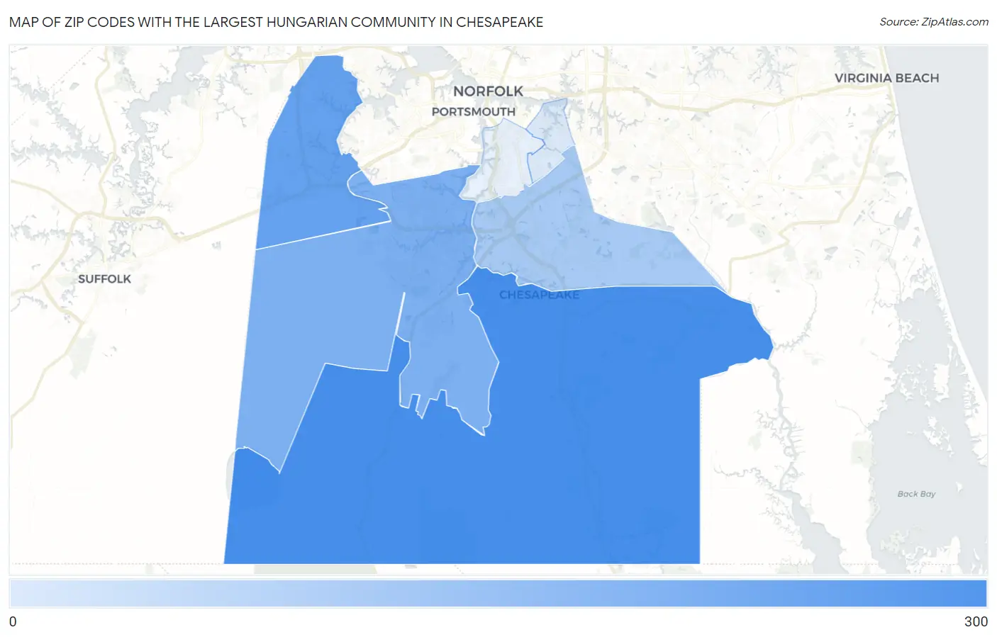 Zip Codes with the Largest Hungarian Community in Chesapeake Map