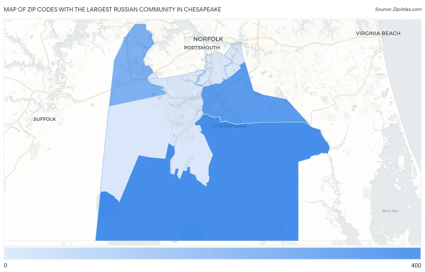 Zip Codes with the Largest Russian Community in Chesapeake Map