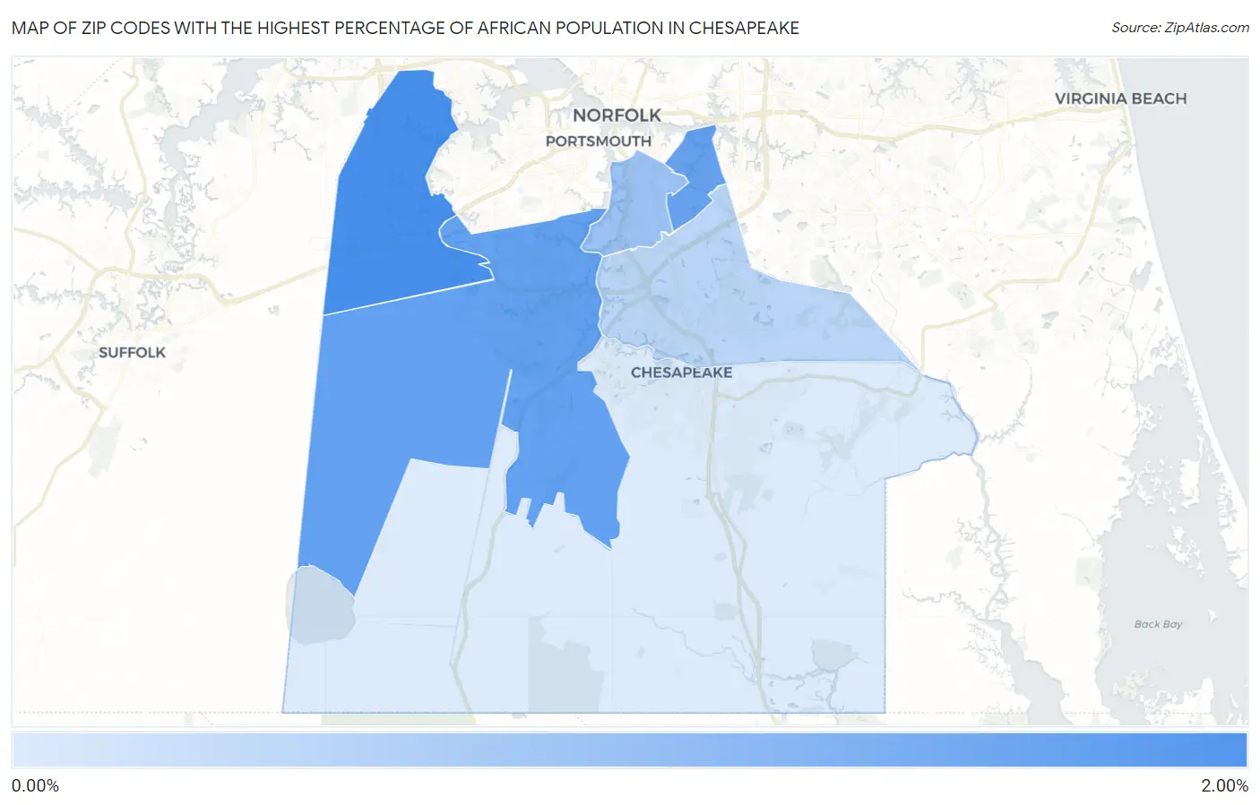 Zip Codes with the Highest Percentage of African Population in Chesapeake Map