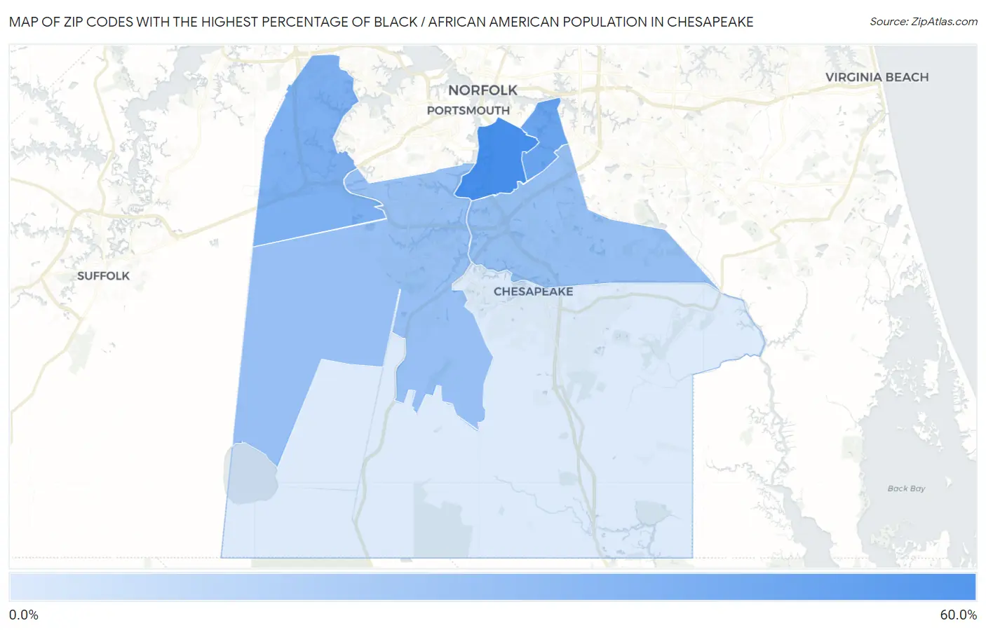 Zip Codes with the Highest Percentage of Black / African American Population in Chesapeake Map