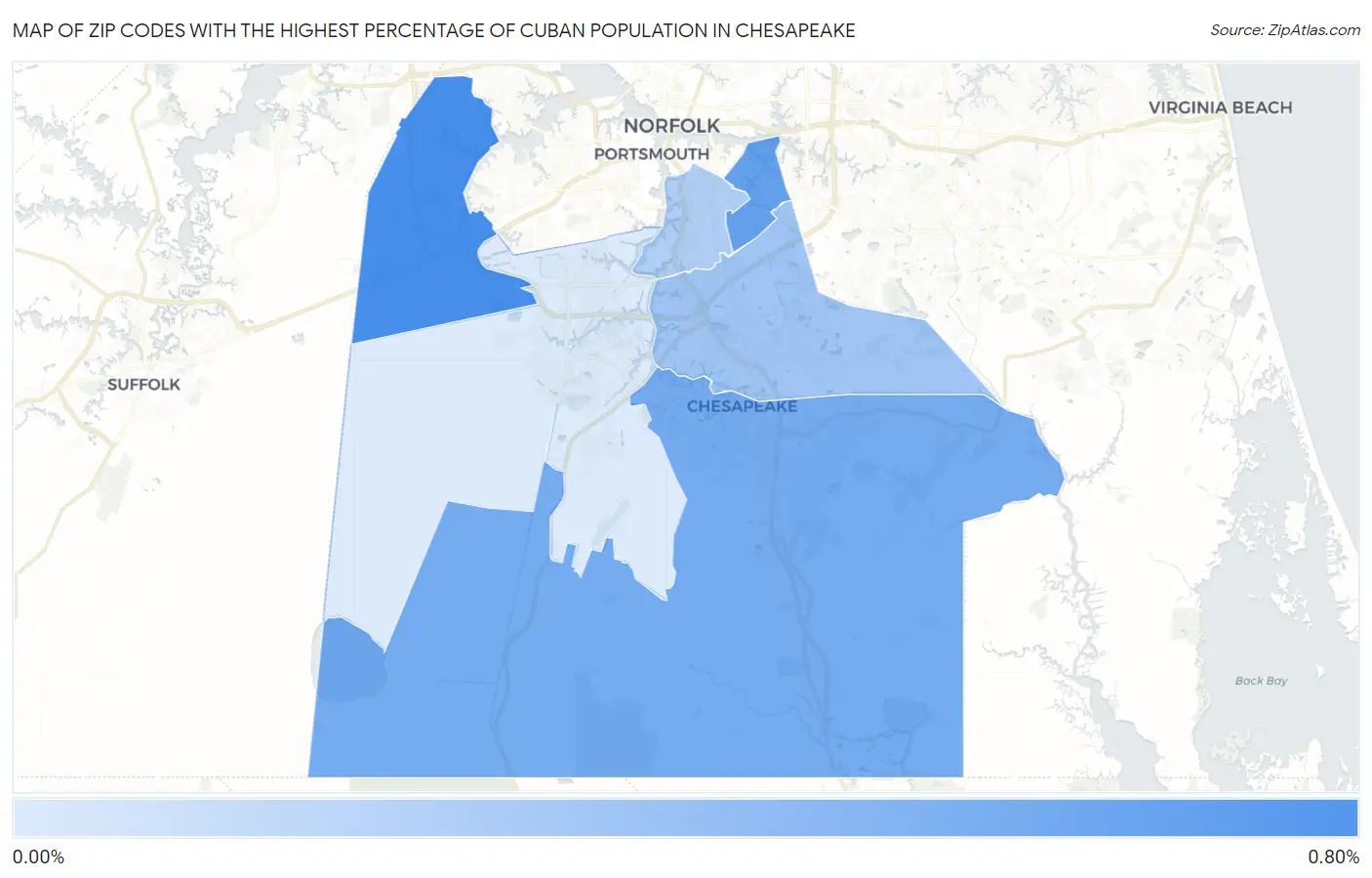 Zip Codes with the Highest Percentage of Cuban Population in Chesapeake Map