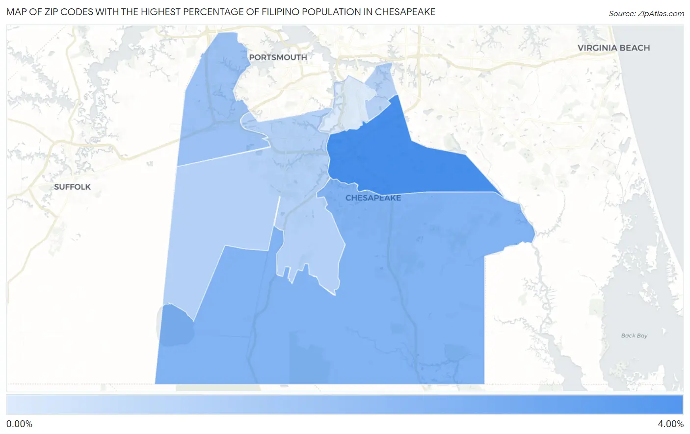 Zip Codes with the Highest Percentage of Filipino Population in Chesapeake Map