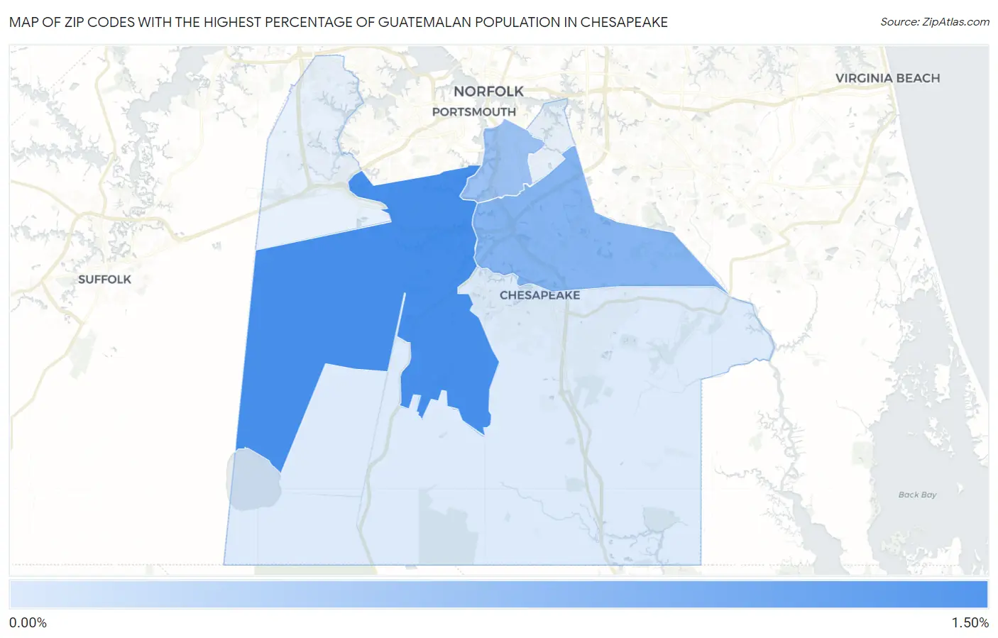 Zip Codes with the Highest Percentage of Guatemalan Population in Chesapeake Map