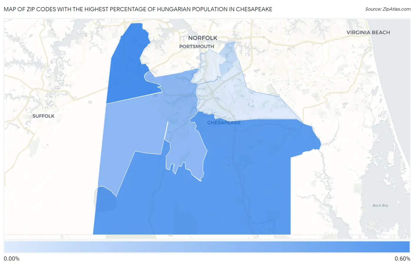 Zip Codes with the Highest Percentage of Hungarian Population in Chesapeake Map
