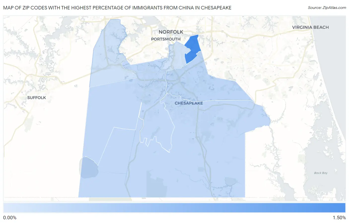 Zip Codes with the Highest Percentage of Immigrants from China in Chesapeake Map