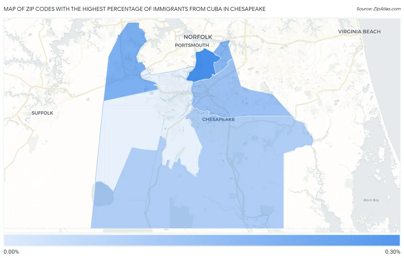 Zip Codes with the Highest Percentage of Immigrants from Cuba in Chesapeake Map