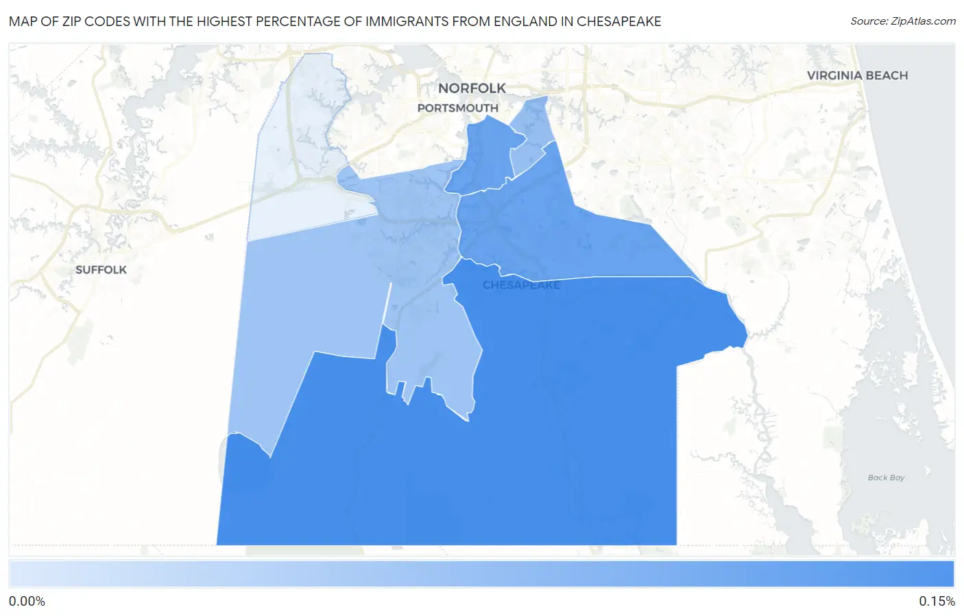 Zip Codes with the Highest Percentage of Immigrants from England in Chesapeake Map