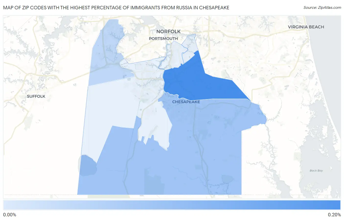 Zip Codes with the Highest Percentage of Immigrants from Russia in Chesapeake Map