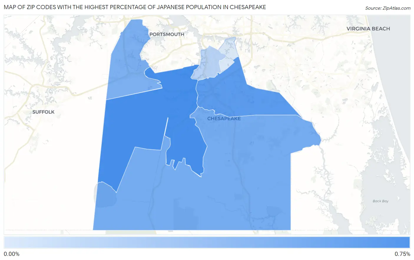 Zip Codes with the Highest Percentage of Japanese Population in Chesapeake Map