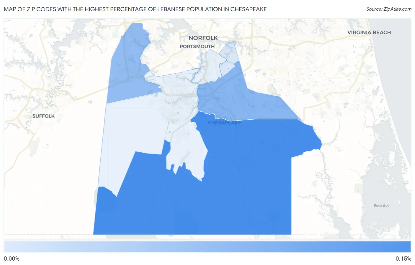 Zip Codes with the Highest Percentage of Lebanese Population in Chesapeake Map