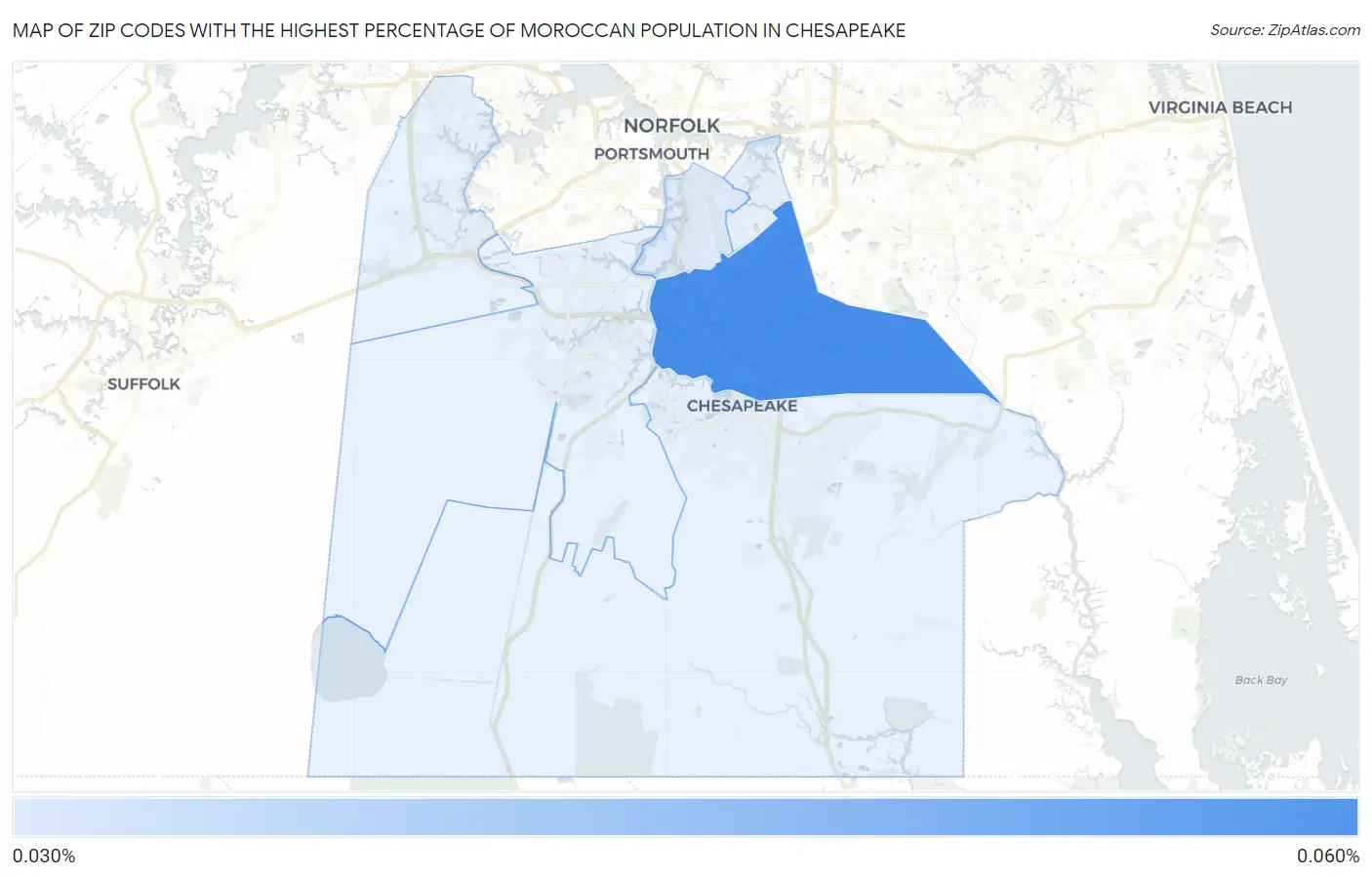 Zip Codes with the Highest Percentage of Moroccan Population in Chesapeake Map