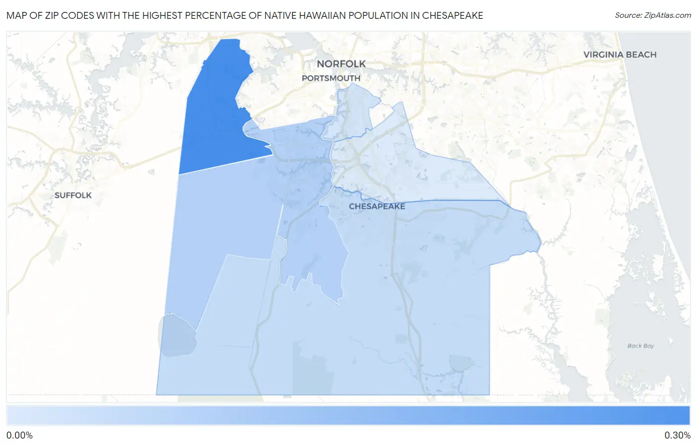 Zip Codes with the Highest Percentage of Native Hawaiian Population in Chesapeake Map