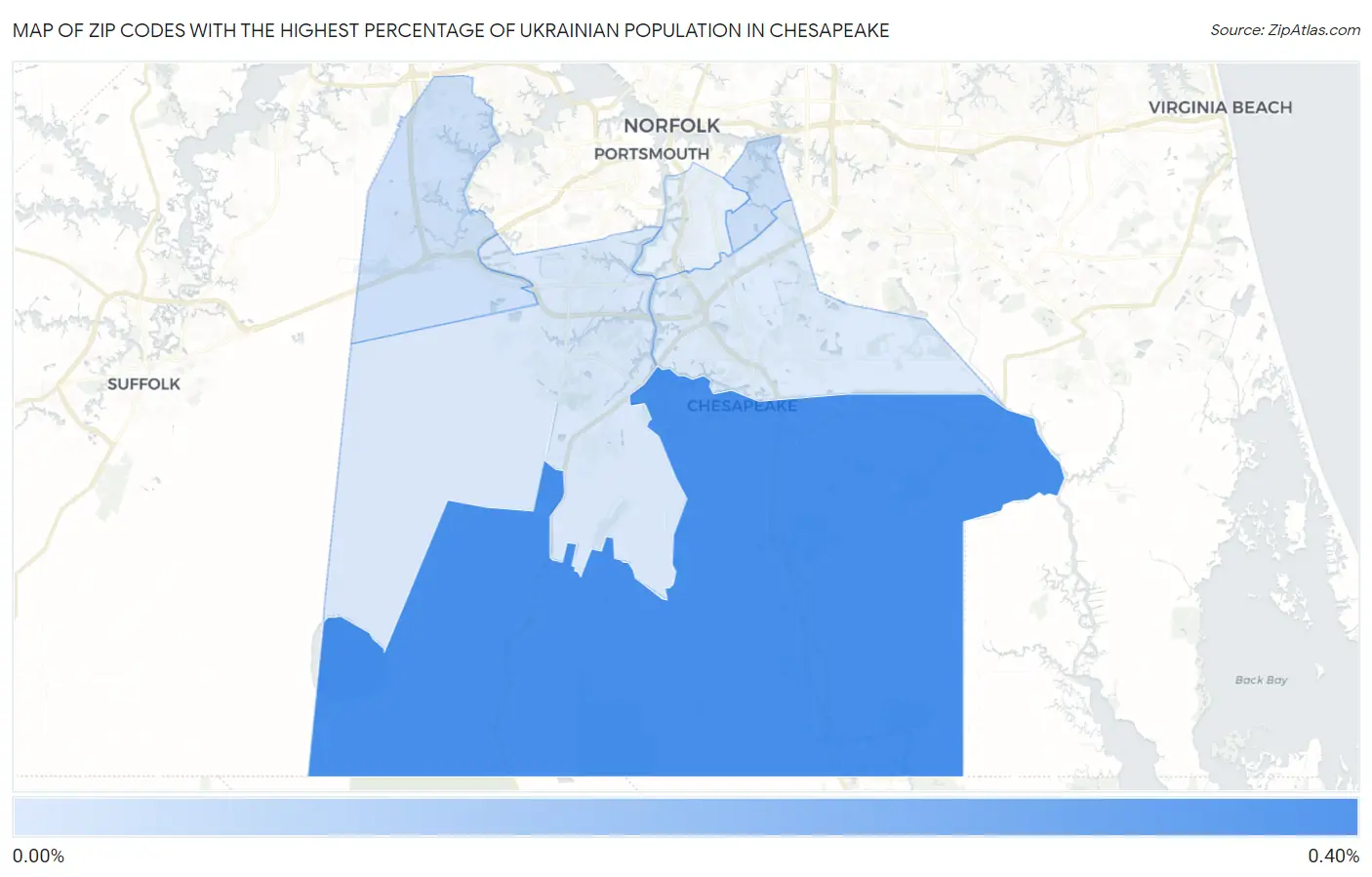 Zip Codes with the Highest Percentage of Ukrainian Population in Chesapeake Map
