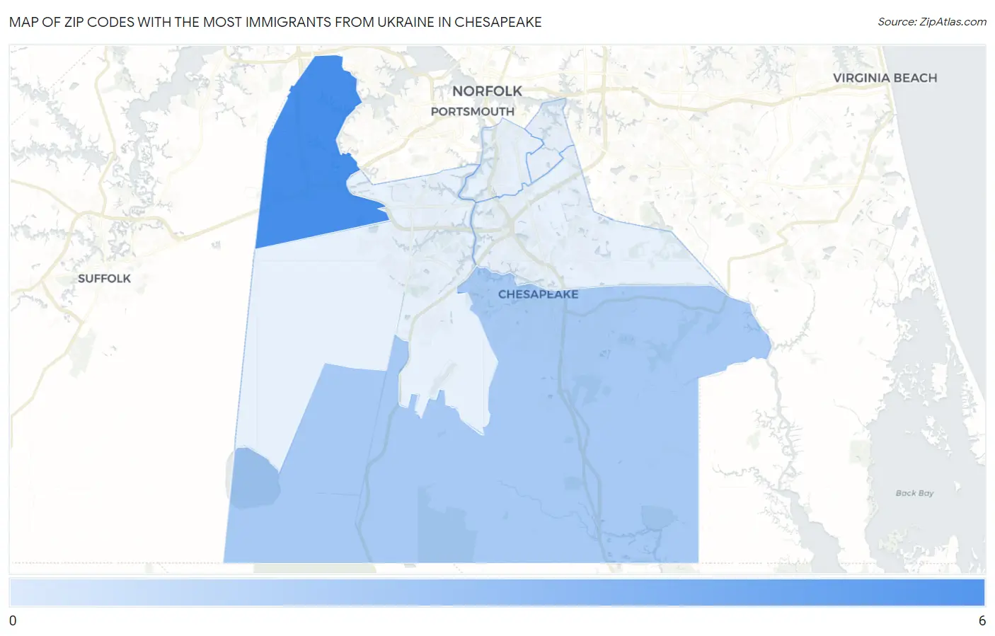Zip Codes with the Most Immigrants from Ukraine in Chesapeake Map