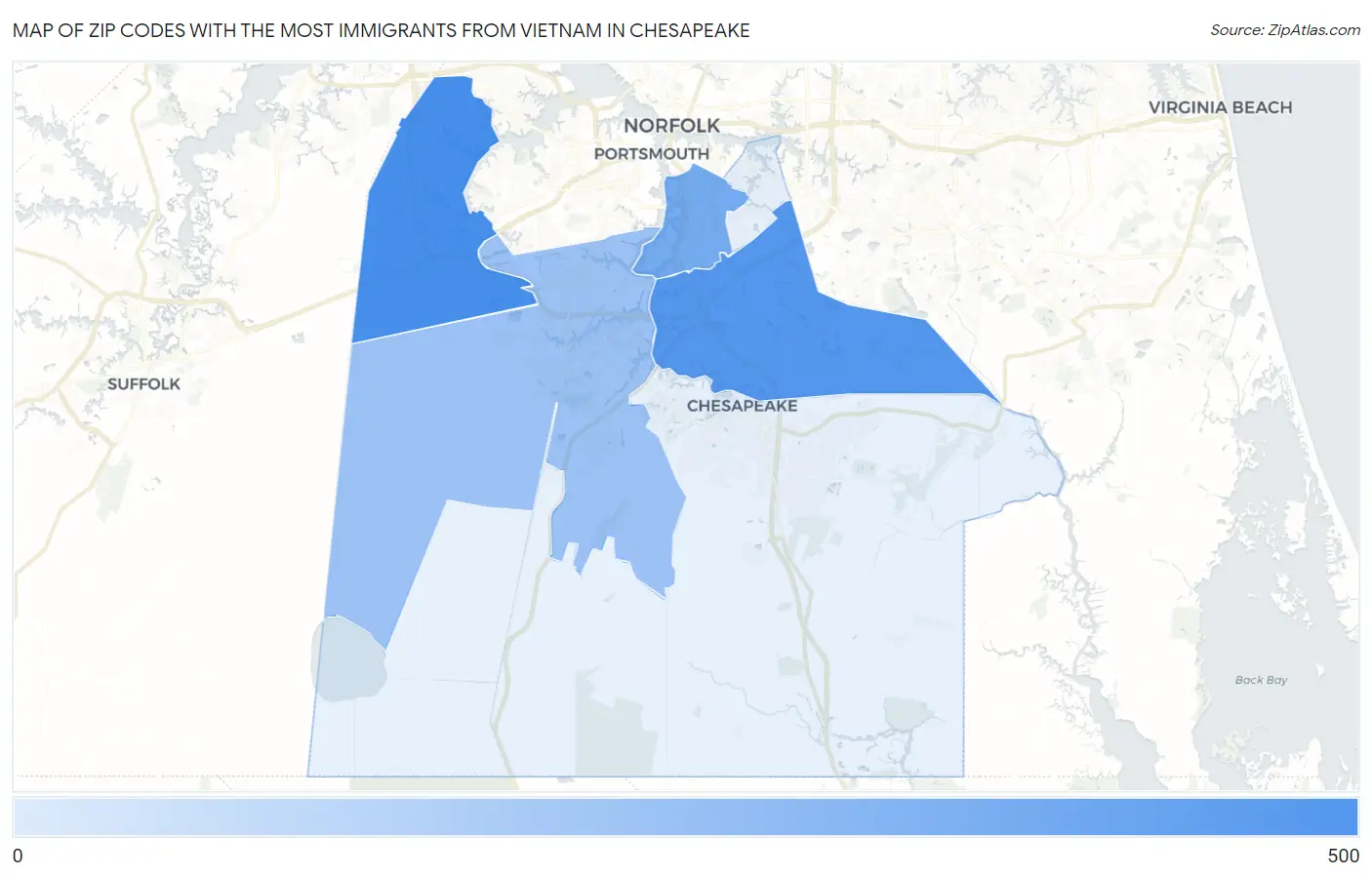 Zip Codes with the Most Immigrants from Vietnam in Chesapeake Map
