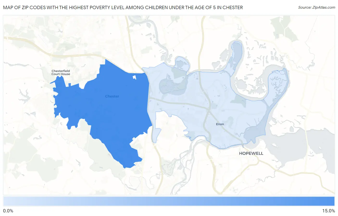 Zip Codes with the Highest Poverty Level Among Children Under the Age of 5 in Chester Map