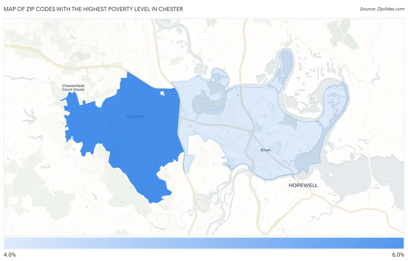 Zip Codes with the Highest Poverty Level in Chester Map
