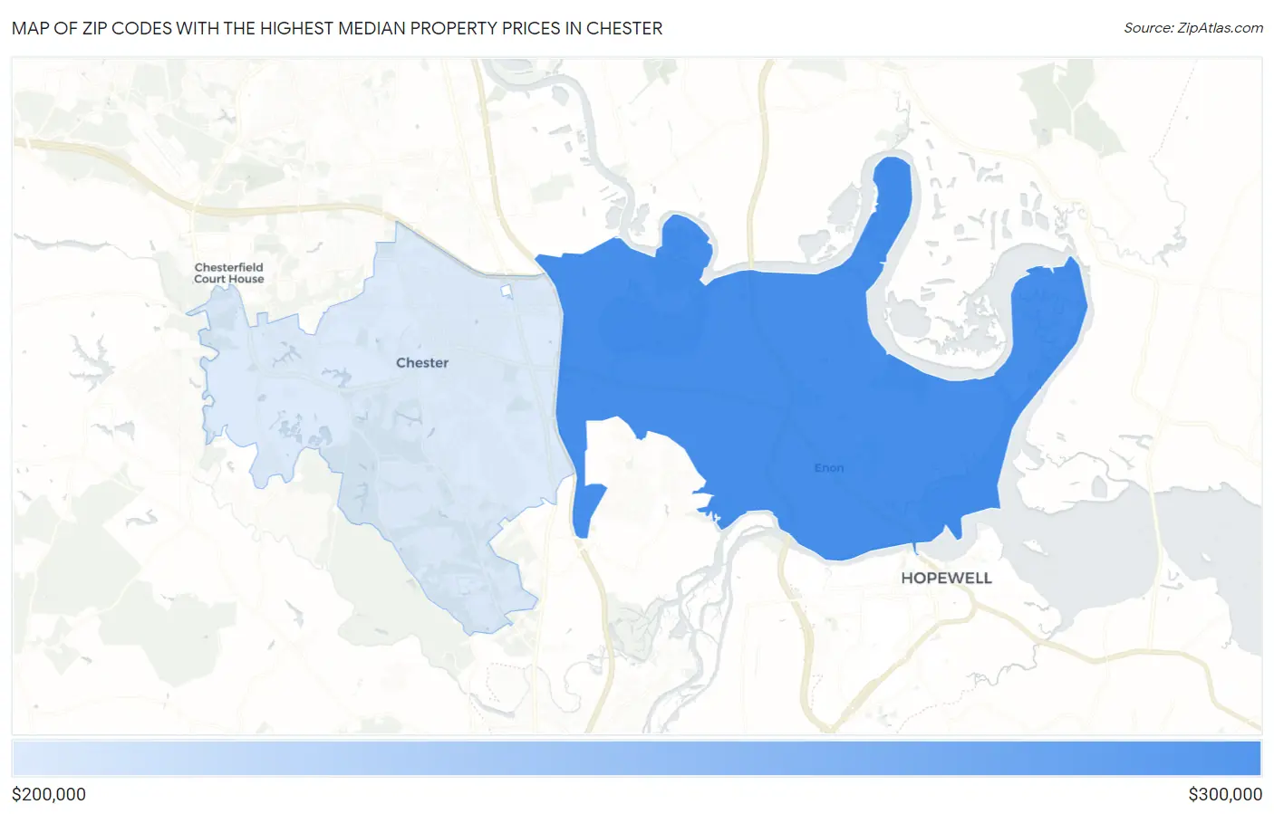 Zip Codes with the Highest Median Property Prices in Chester Map