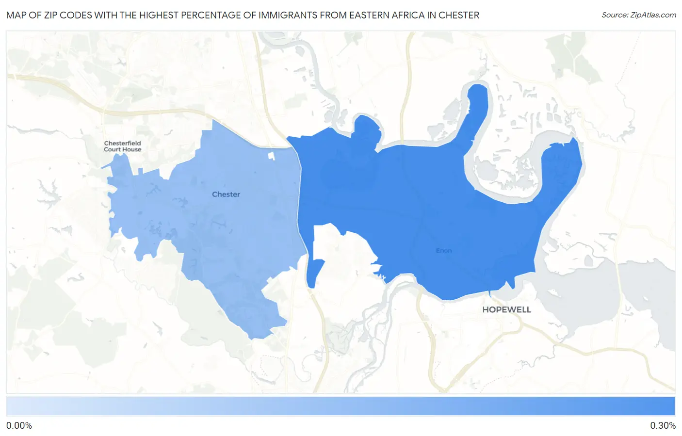 Zip Codes with the Highest Percentage of Immigrants from Eastern Africa in Chester Map