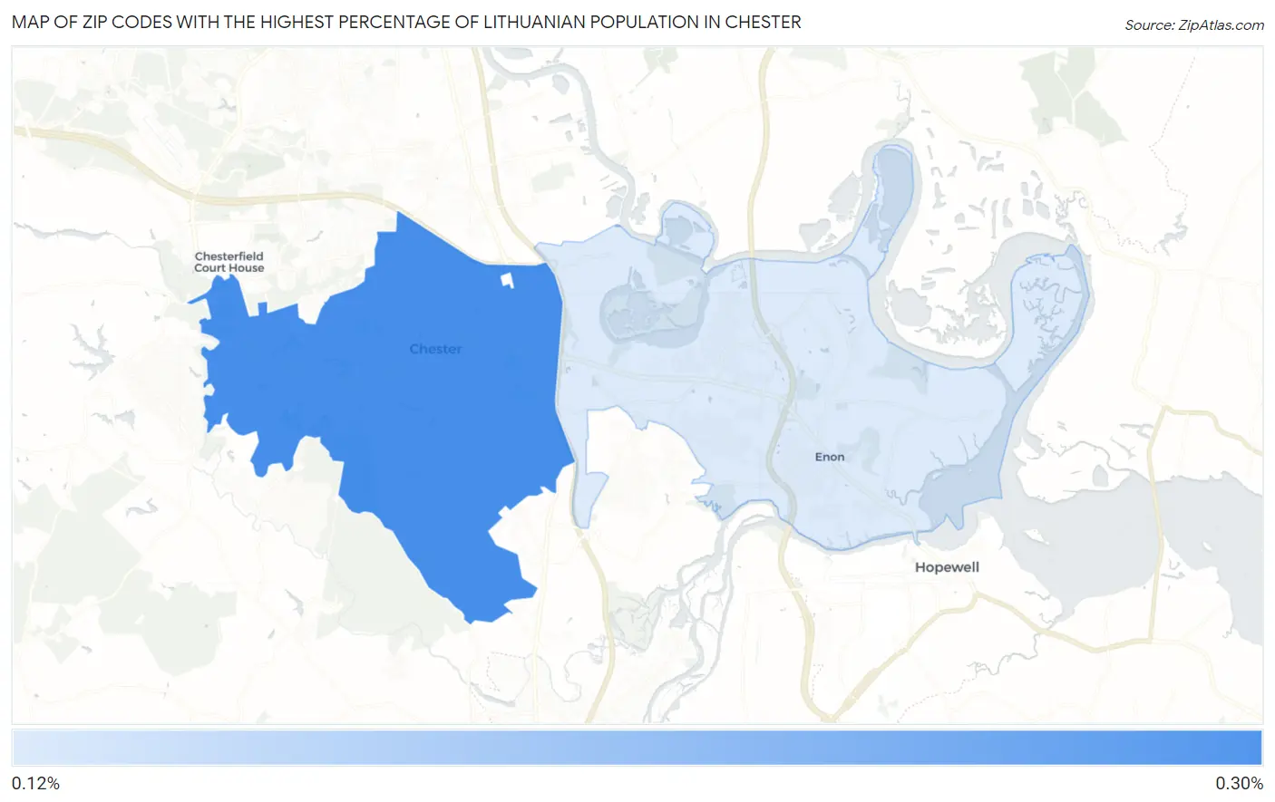 Zip Codes with the Highest Percentage of Lithuanian Population in Chester Map