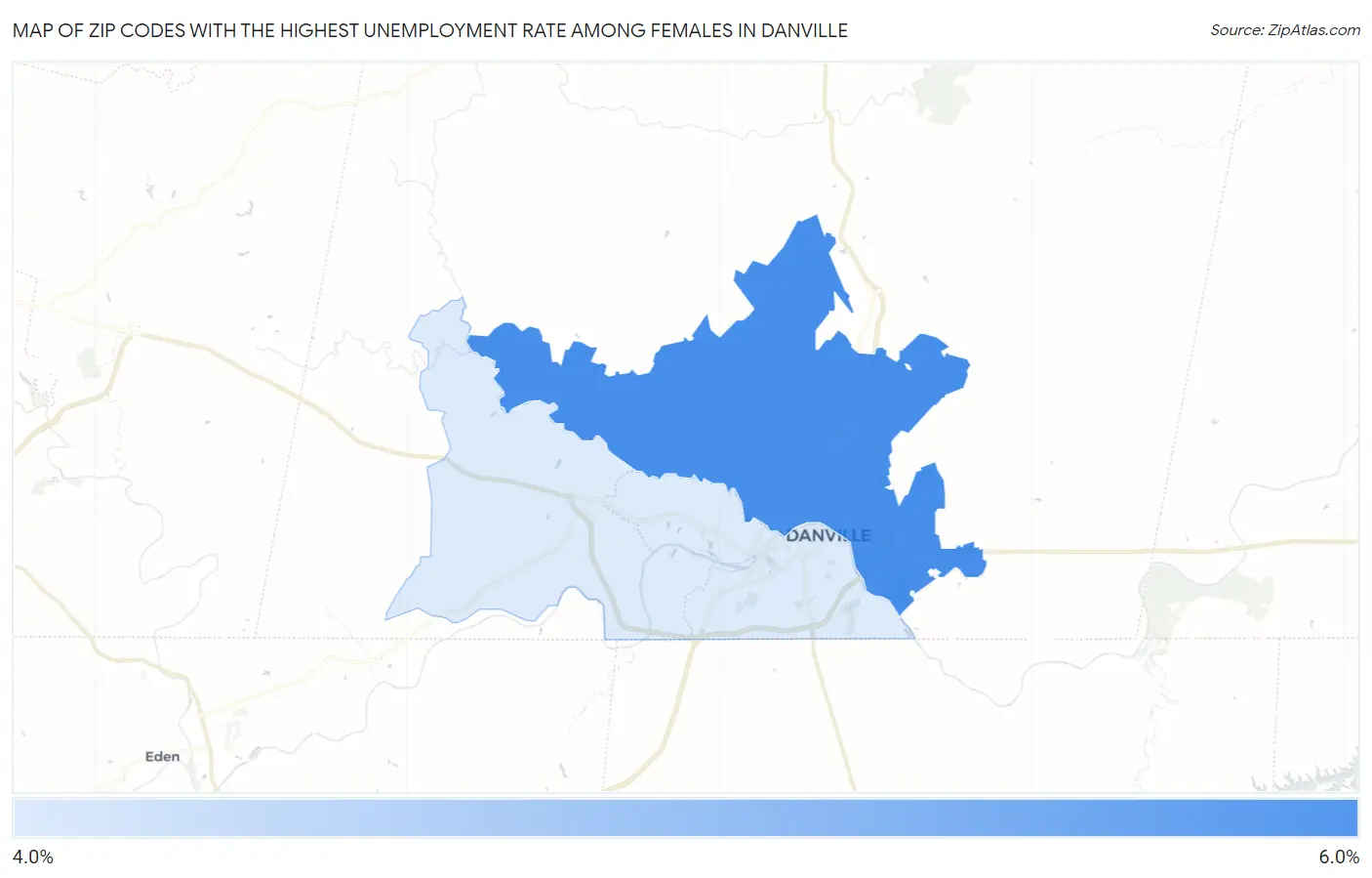 Zip Codes with the Highest Unemployment Rate Among Females in Danville Map