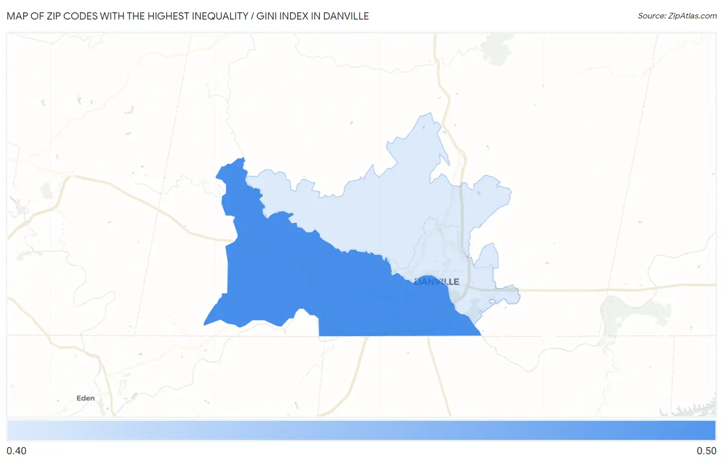 Zip Codes with the Highest Inequality / Gini Index in Danville Map