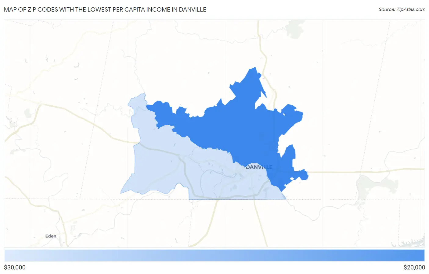 Zip Codes with the Lowest Per Capita Income in Danville Map