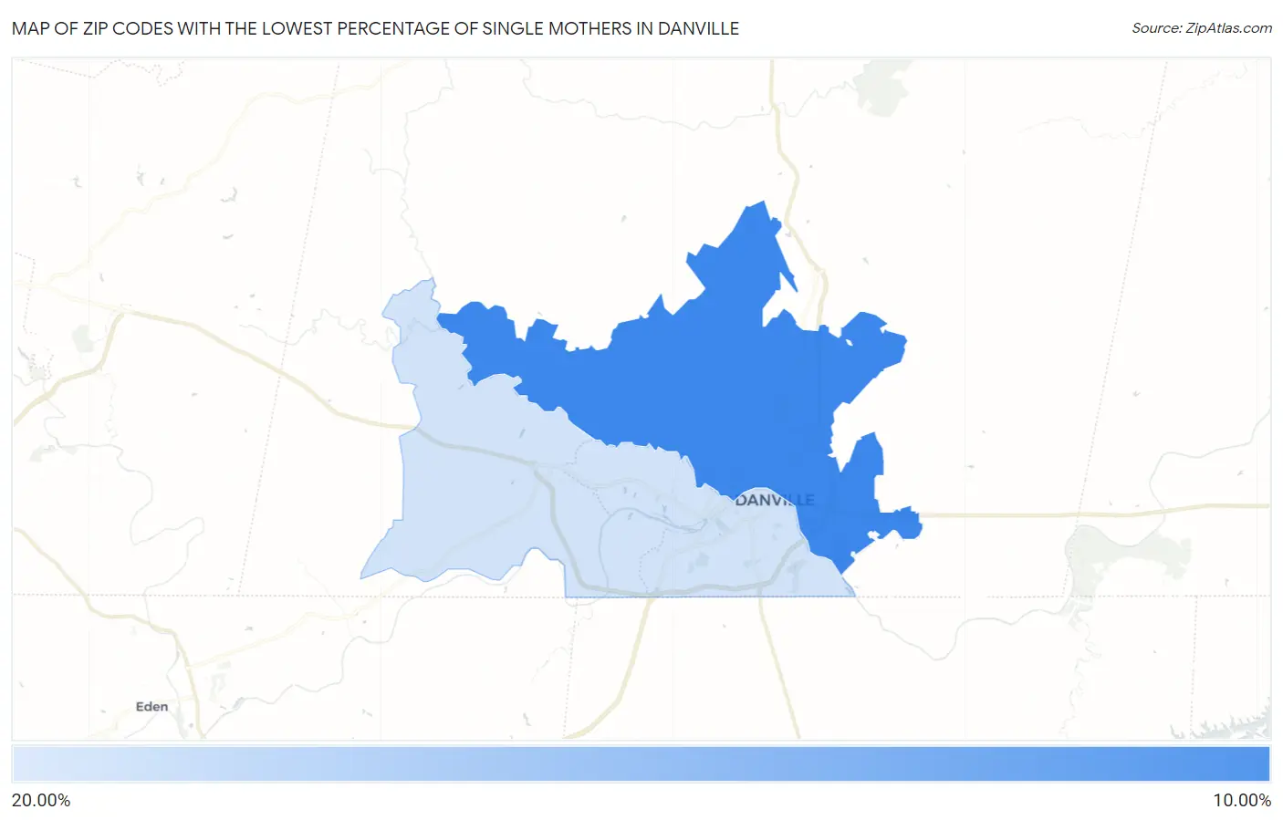 Zip Codes with the Lowest Percentage of Single Mothers in Danville Map