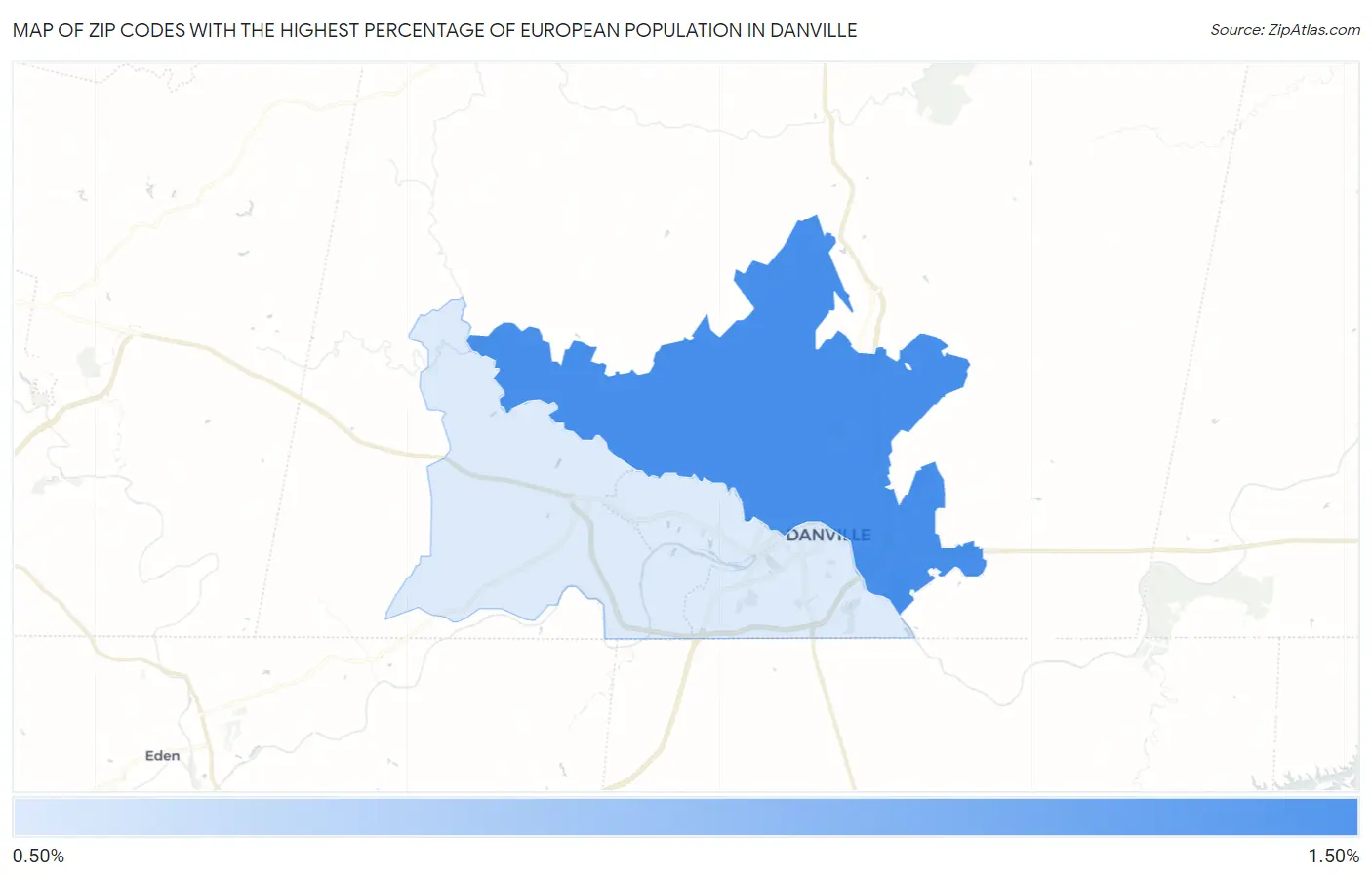 Zip Codes with the Highest Percentage of European Population in Danville Map