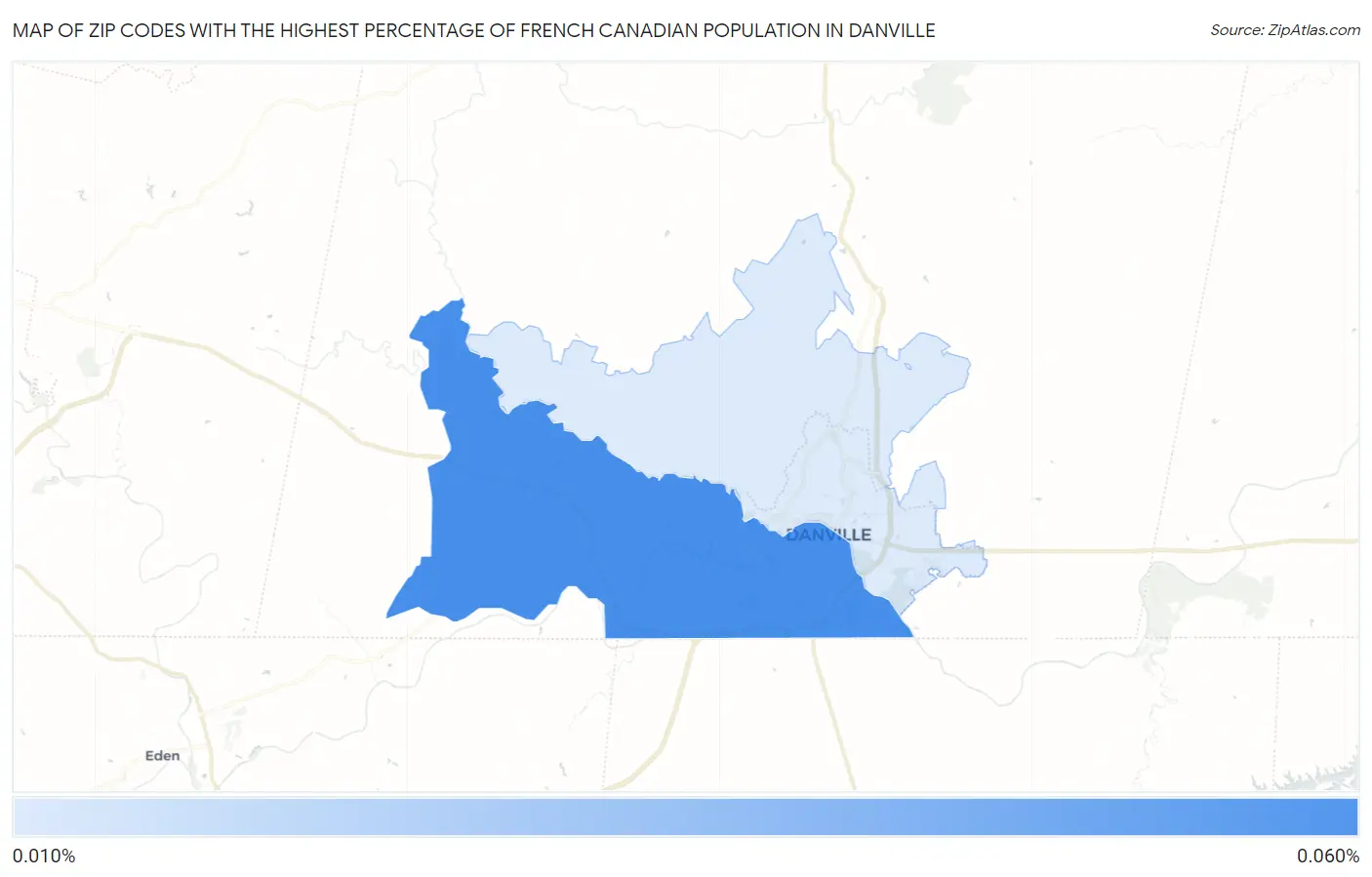 Zip Codes with the Highest Percentage of French Canadian Population in Danville Map