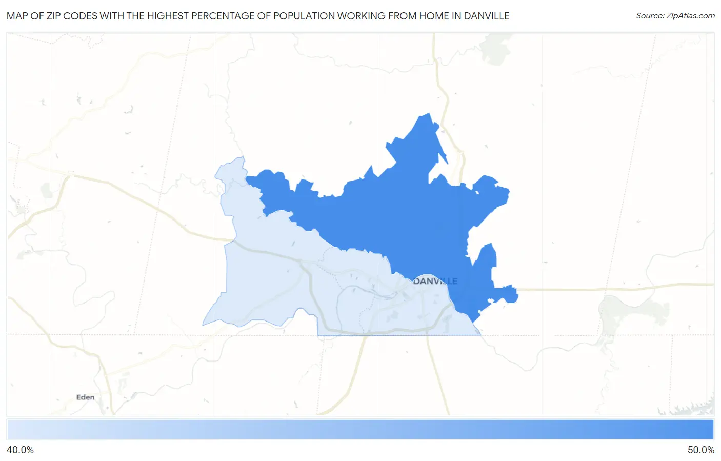 Zip Codes with the Highest Percentage of Population Working from Home in Danville Map
