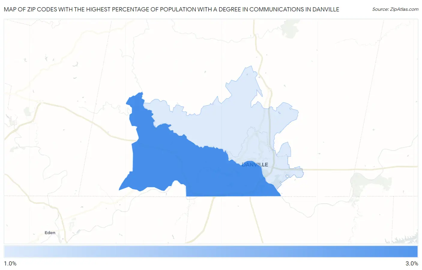 Zip Codes with the Highest Percentage of Population with a Degree in Communications in Danville Map